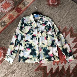 Simply Vera Watercolor Sheer Button Down Blouse